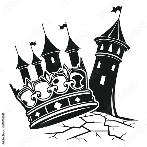 Castle towers glowing with shattered crown silhouette