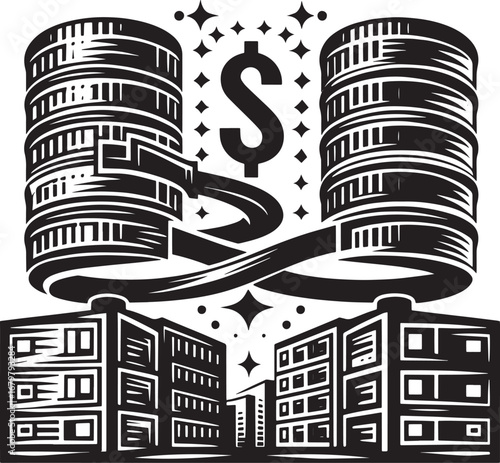 Conceptual Illustration of Financial Growth, Investment, and Real Estate Development Symbolized