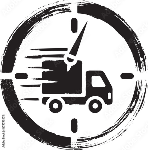 Express Shipping Icon with Brush Stroke Circle, Illustrative of