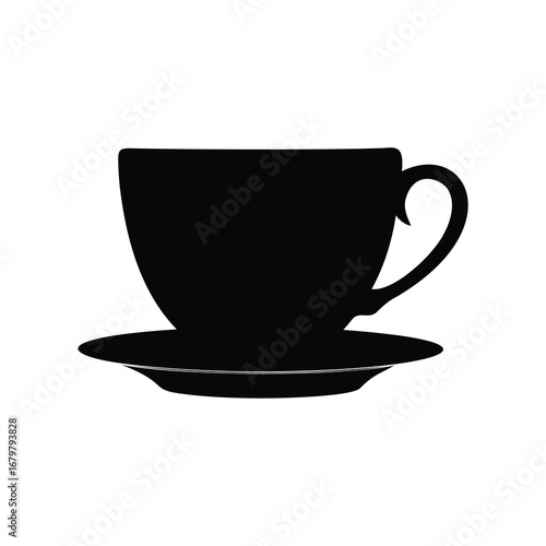 Elegant black silhouette of a teacup and saucer ready for a beverage, coffee cup silhouette vector illustration