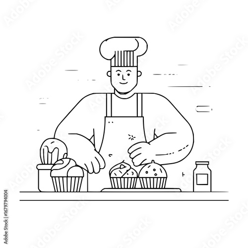 Baking chef illustration vector for culinary arts and bakery product design assets and creative projects