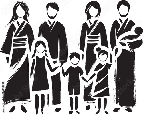 Stylized diverse family illustration in minimalist brushstroke s