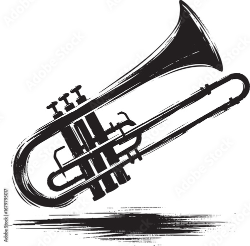 Elegant trombone musical instrument created with rough brush str