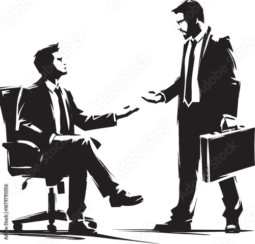 Sumi-e style depiction of a confrontational business negotiation