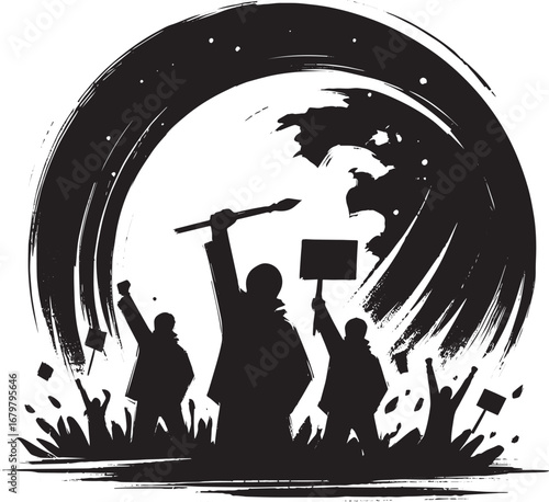 Ink wash illustration depicting protest and resistance with pain