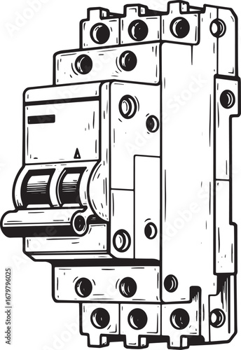 Detailed woodcut-style illustration of a circuit breaker electri