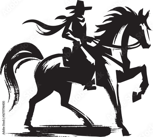 Minimalist Sumi-e Horse Rider Icon: Capturing Wild West Spirit w