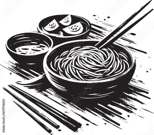 Sumi-e style illustration of Bangladeshi Bhuna Khichuri with min