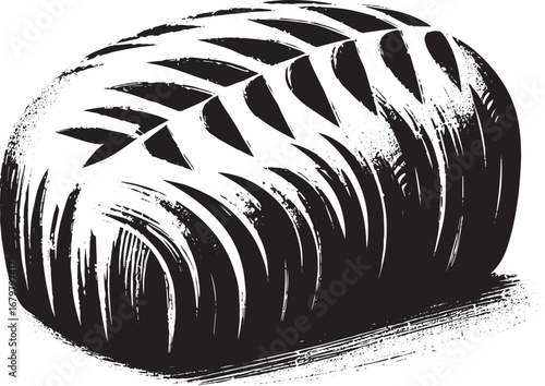 Monochrome sumi-e illustration depicting a loaf of whole grain b