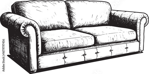 Classic couch sketch, a comfortable sofa with button details, el