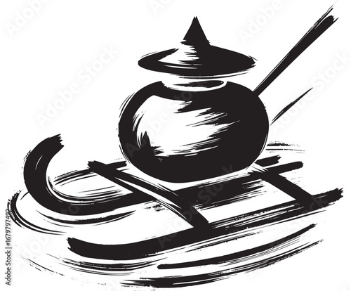 Elegant sumi-e style depiction of Sri Lankan kottu roti culinary
