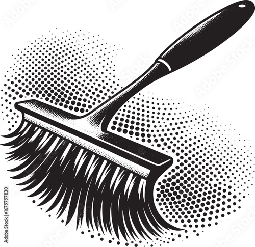 Detailed Illustration of a Cleaning Brush on a Textured Background in Black and White