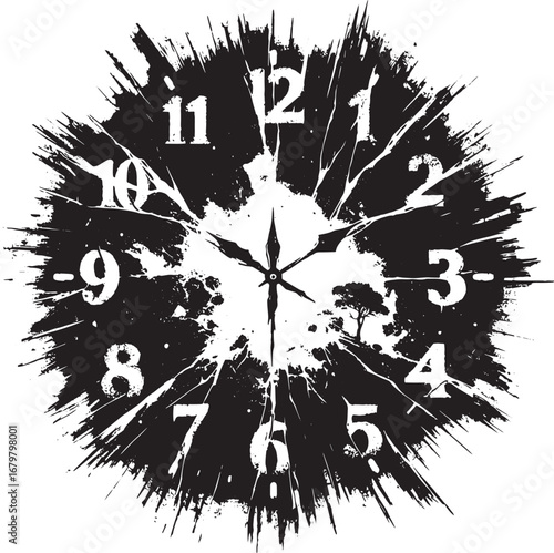 Abstract black and white artistic clock design depicting time, conceptual visualization