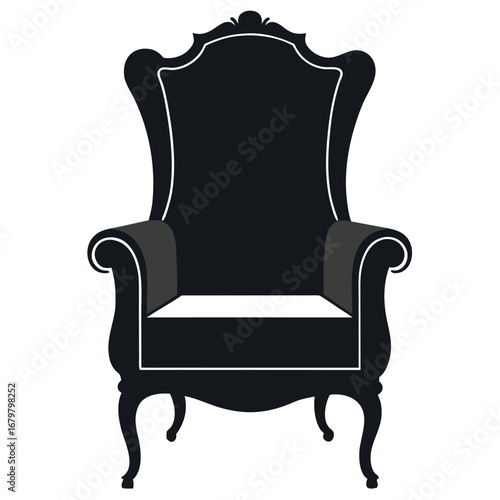 Wingback Chair Black Silhouette Vector Illustration on White Background