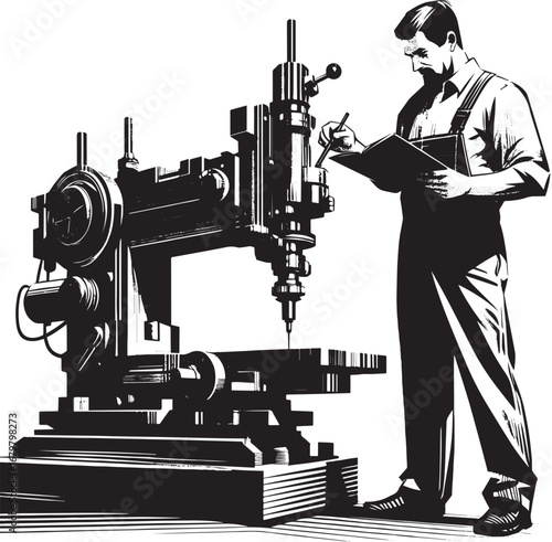 Precision calibration: Sumi-e illustration of a machinist and mi