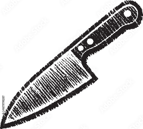 Illustration of a kitchen knife with a textured effect, isolated on a white background