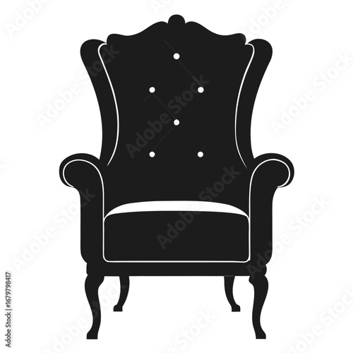 Wingback Chair Black Silhouette Vector Illustration on White Background