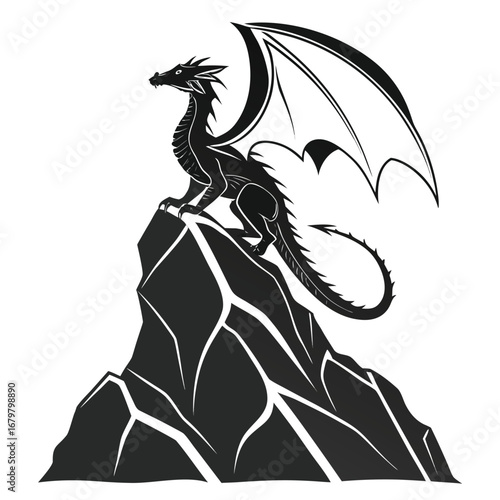 Dragon perched on glowing desert rock silhouette