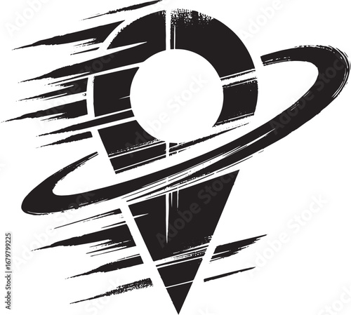 Dynamic dislocation mark, minimalistic sumi-e icon for location,