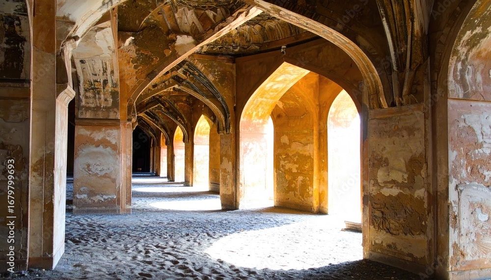 Fototapeta premium Ancient Archway Corridor: Warm Sand and Occlusion Shadows