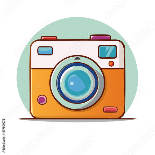 Vibrant and Cute Cartoon Retro Camera Illustration for Photography Hobby