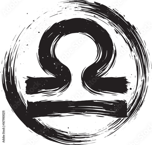 Zen Libra symbol in ink brush style representing balance and jus