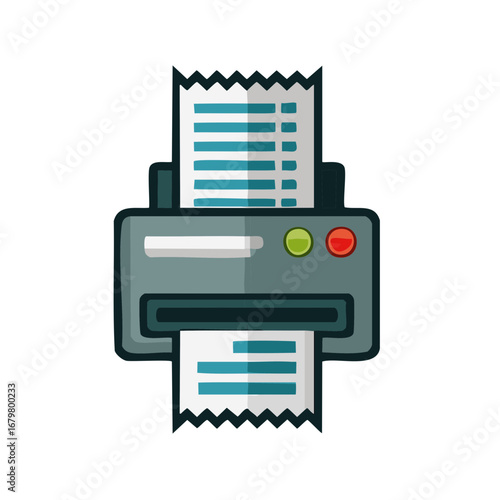 Illustration of a Printer Printing Documents with a Green and Red Button
