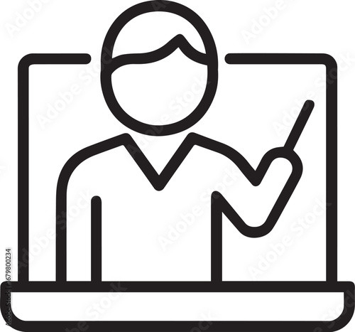 Online tutor inside laptop screen line vector icon