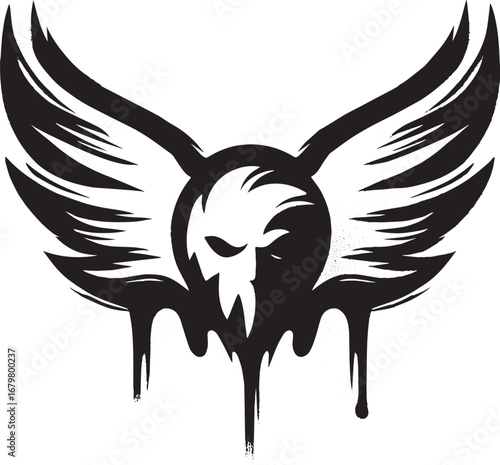 Sumi-e Inspired Illustration of Wings and Skull Depicting Minima