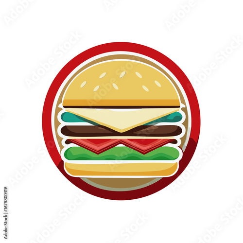Vector hamburger icon with cheese and bacon for fast food restaurant logo