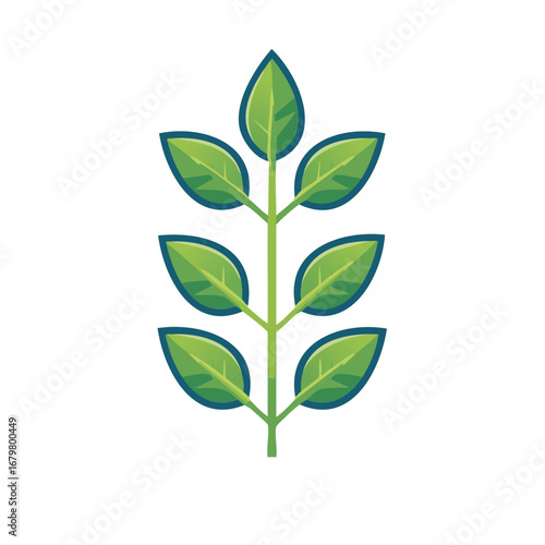 Detailed vector illustration of a green plant stem with paired leaves