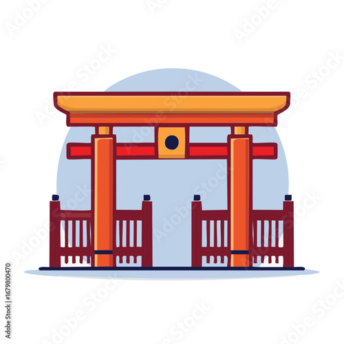Traditional Japanese red torii gate landmark vector illustration icon