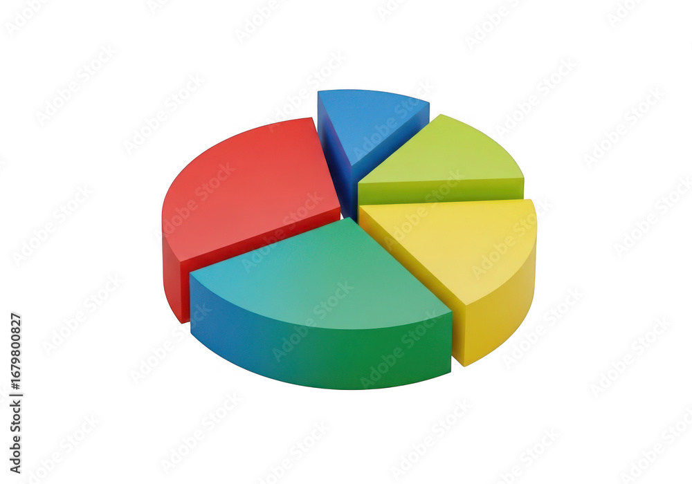 Fototapeta premium 3d colorful pie chart with separate segments isolated on transparent background