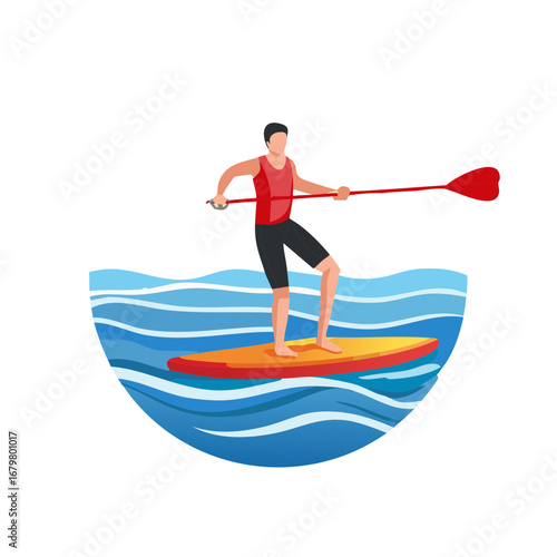 Man paddling on a stand-up paddleboard, water sport