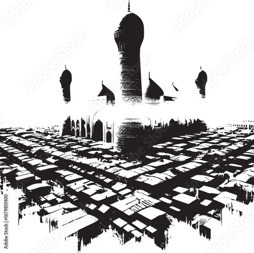 Artistic Black and White Silhouette Depiction of a Famous Indian Landmark and Cityscape