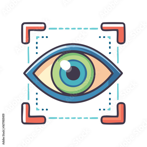 Eye scan cartoon illustration vision authentication security technology