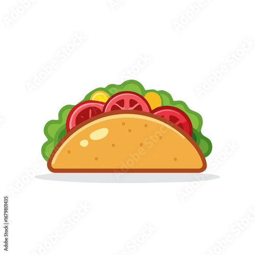 Delicious Taco Graphic with Tomatoes and Lettuce Ingredients ready to eat