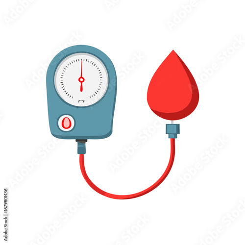 Medical illustration of a blood pressure gauge with a blood drop.