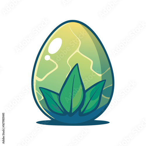Magical green dragon egg with nature leaves fantasy game asset