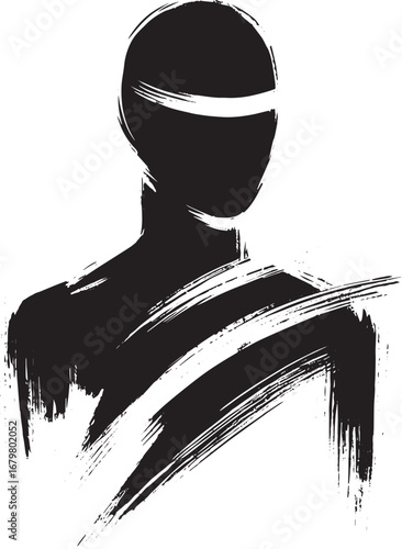 Abstract brushstroke form in simple black and white ink, a minim