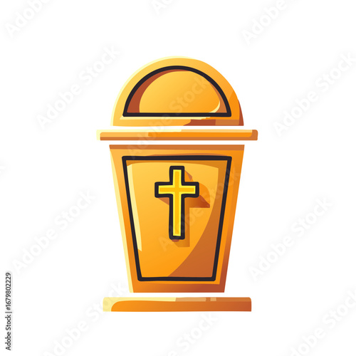 Gold Gravestone with Christian Cross: Cemetery Symbol of Mourning and Remembrance