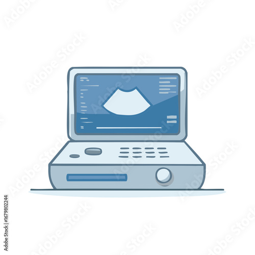 Medical ultrasound scanner showing an image of the internal organs, illustration.