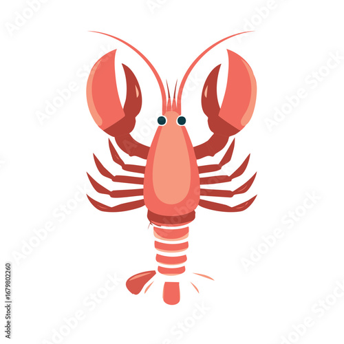 Stylized red lobster with large claws and antennae on a white background