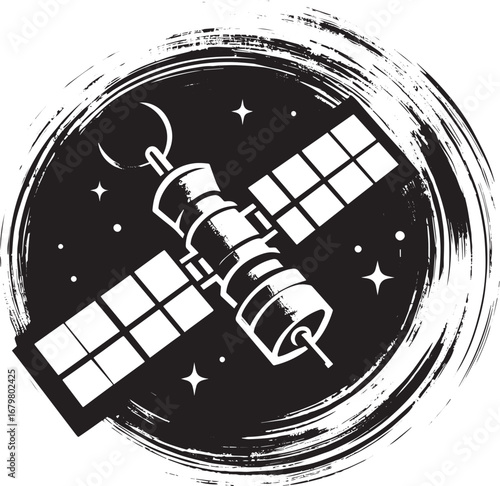 Orbital Guardian: Sumi-e Style Weather Satellite Emblem with Art