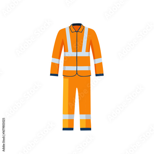 Bright orange high visibility workwear protective suit with reflective safety stripes