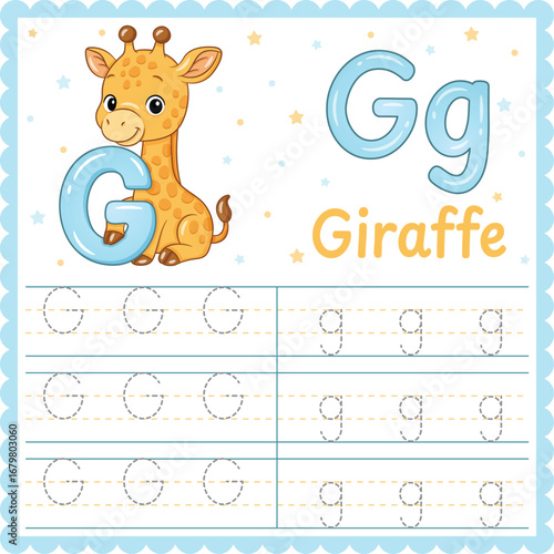 Letter G Tracing Worksheet Cute Giraffe Alphabet Printable for Kids