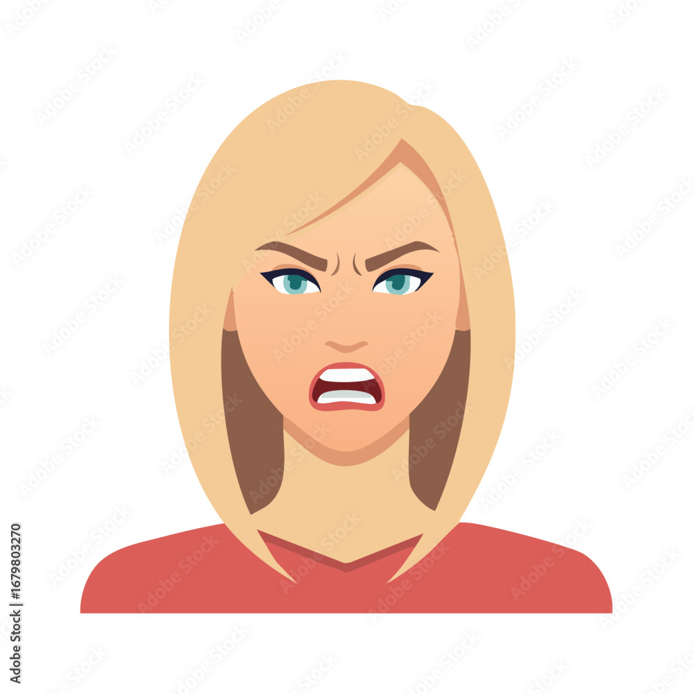 Woman's Angry Face with Furrowed Brow and Open Mouth Woman's Angry Face with Furrowed Brow and Open Mouth