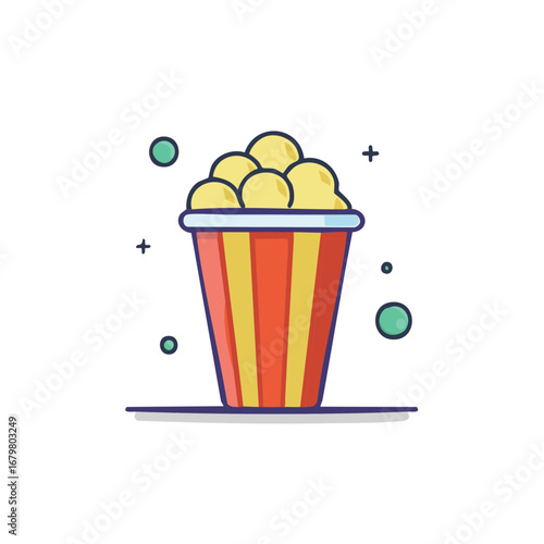 Cartoon Popcorn in a Striped Bucket Vector Icon A Classic Cinema Movie Night Snack