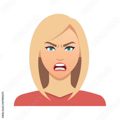 Woman's Angry Face with Furrowed Brow and Open Mouth