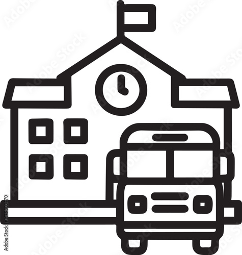  School bus transportation line vector icon